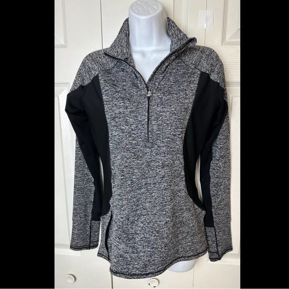 ATHLETA Running Wild Track Jacket Colorblock Black Gray Marled Reflective 1/2 - Picture 3 of 14